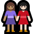 women holding hands: medium skin tone, light skin tone für Microsoft Plattform