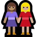 women holding hands: medium skin tone, medium-light skin tone for Microsoft platform