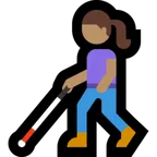 woman with white cane: medium skin tone för Microsoft-plattform