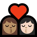 kiss: woman, woman, medium skin tone, light skin tone for Microsoft platform