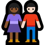 woman and man holding hands: medium-dark skin tone, light skin tone for Microsoft platform