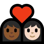 couple with heart: woman, woman, medium-dark skin tone, light skin tone for Microsoft platform