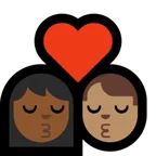 kiss: woman, man, medium-dark skin tone, medium skin tone alustalla Microsoft