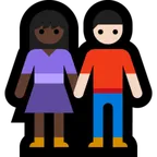 woman and man holding hands: dark skin tone, light skin tone for Microsoft platform