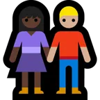 Microsoft dla platformy woman and man holding hands: dark skin tone, medium-light skin tone