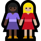 women holding hands: dark skin tone, medium-light skin tone für Microsoft Plattform