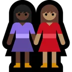 women holding hands: dark skin tone, medium skin tone for Microsoft platform