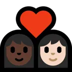 couple with heart: woman, woman, dark skin tone, light skin tone for Microsoft platform