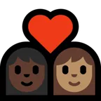 couple with heart: woman, woman, dark skin tone, medium skin tone para a plataforma Microsoft