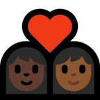 couple with heart: woman, woman, dark skin tone, medium-dark skin tone for Microsoft platform