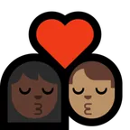 kiss: woman, man, dark skin tone, medium skin tone für Microsoft Plattform
