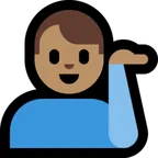 man tipping hand: medium skin tone til Microsoft platform