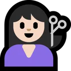 woman getting haircut: light skin tone for Microsoft platform