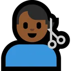 man getting haircut: medium-dark skin tone untuk platform Microsoft