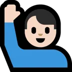 man raising hand: light skin tone for Microsoft platform