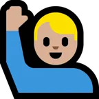 man raising hand: medium-light skin tone สำหรับแพลตฟอร์ม Microsoft