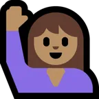 person raising hand: medium skin tone untuk platform Microsoft