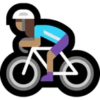 woman biking: medium skin tone til Microsoft platform