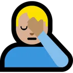 man facepalming: medium-light skin tone untuk platform Microsoft
