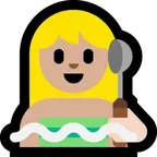 woman in steamy room: medium-light skin tone for Microsoft platform