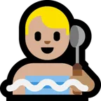 man in steamy room: medium-light skin tone for Microsoft platform