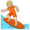 person surfing: medium-light skin tone untuk platform Samsung
