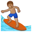 man surfing: medium skin tone untuk platform Samsung