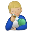 man feeding baby: medium-light skin tone untuk platform Samsung