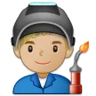 man factory worker: medium-light skin tone สำหรับแพลตฟอร์ม Samsung