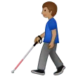 man with white cane: medium skin tone för Samsung-plattform