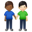 men holding hands: medium-dark skin tone, light skin tone para a plataforma Samsung