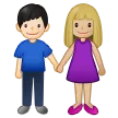 woman and man holding hands: medium-light skin tone, light skin tone for Samsung platform