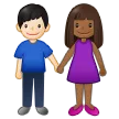 woman and man holding hands: medium-dark skin tone, light skin tone for Samsung platform