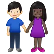 woman and man holding hands: dark skin tone, light skin tone for Samsung platform