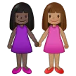 women holding hands: dark skin tone, medium skin tone for Samsung platform