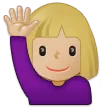 woman raising hand: medium-light skin tone per la piattaforma Samsung