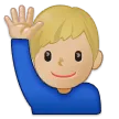 man raising hand: medium-light skin tone สำหรับแพลตฟอร์ม Samsung