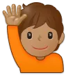 person raising hand: medium skin tone untuk platform Samsung