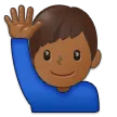 man raising hand: medium-dark skin tone untuk platform Samsung