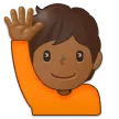 person raising hand: medium-dark skin tone untuk platform Samsung
