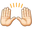 Samsung 平台中的 raising hands: light skin tone