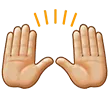 raising hands: medium-light skin tone untuk platform Samsung