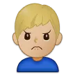 man frowning: medium-light skin tone untuk platform Samsung