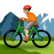 person mountain biking: medium-light skin tone สำหรับแพลตฟอร์ม Samsung