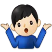 man shrugging: light skin tone untuk platform Samsung