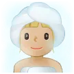 woman in steamy room: medium-light skin tone for Samsung platform