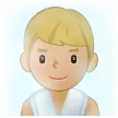 man in steamy room: medium-light skin tone for Samsung platform
