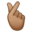 hand with index finger and thumb crossed: medium skin tone pentru platforma Samsung