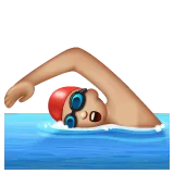 man swimming: medium-light skin tone untuk platform Whatsapp