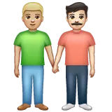men holding hands: medium-light skin tone, light skin tone para a plataforma Whatsapp
